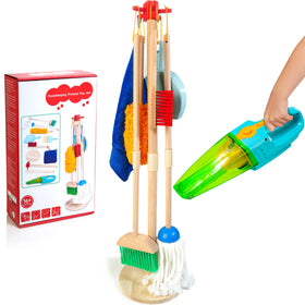 HELLOWOOD kids cleaning set with broom for imaginative play and tidy-room practice