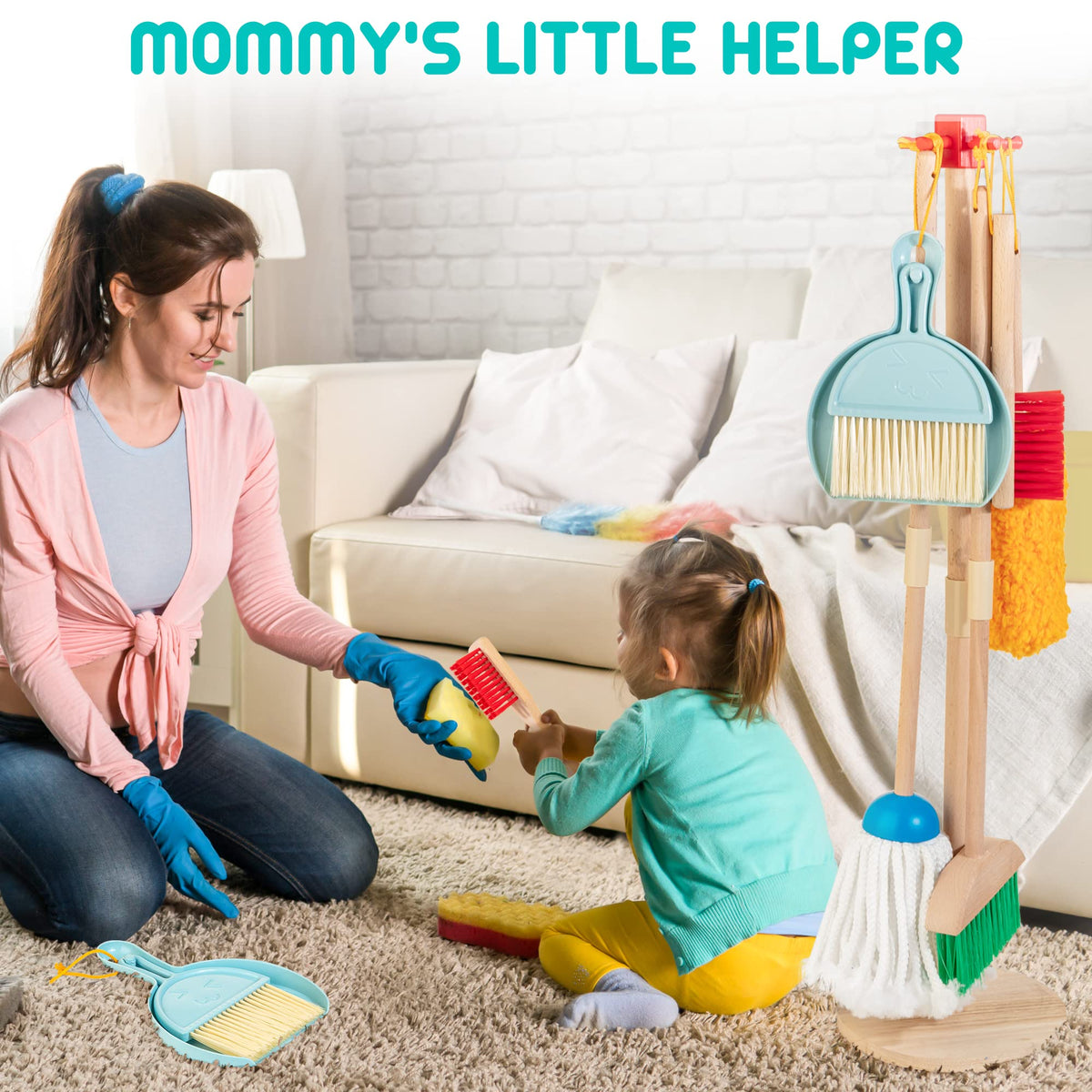HELLOWOOD brushes set for child-sized cleaning tasks.