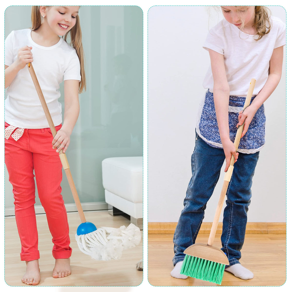 HELLOWOOD dustpan and brush simulate real tasks and encourage organization
