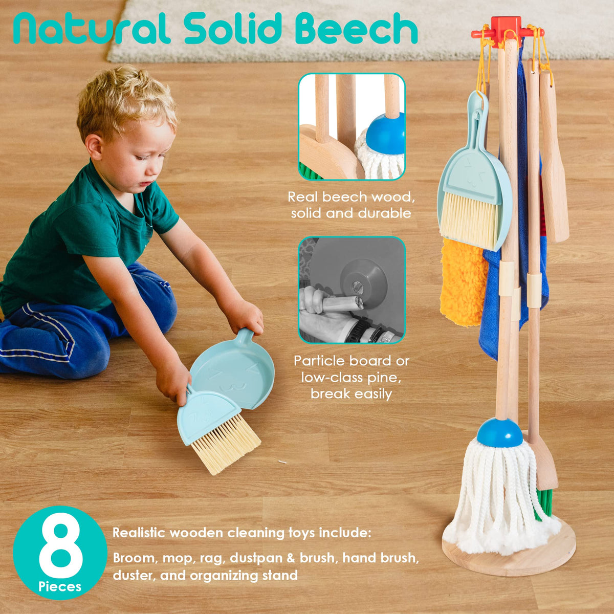 HELLOWOOD mop with long handle for comfortable child use.