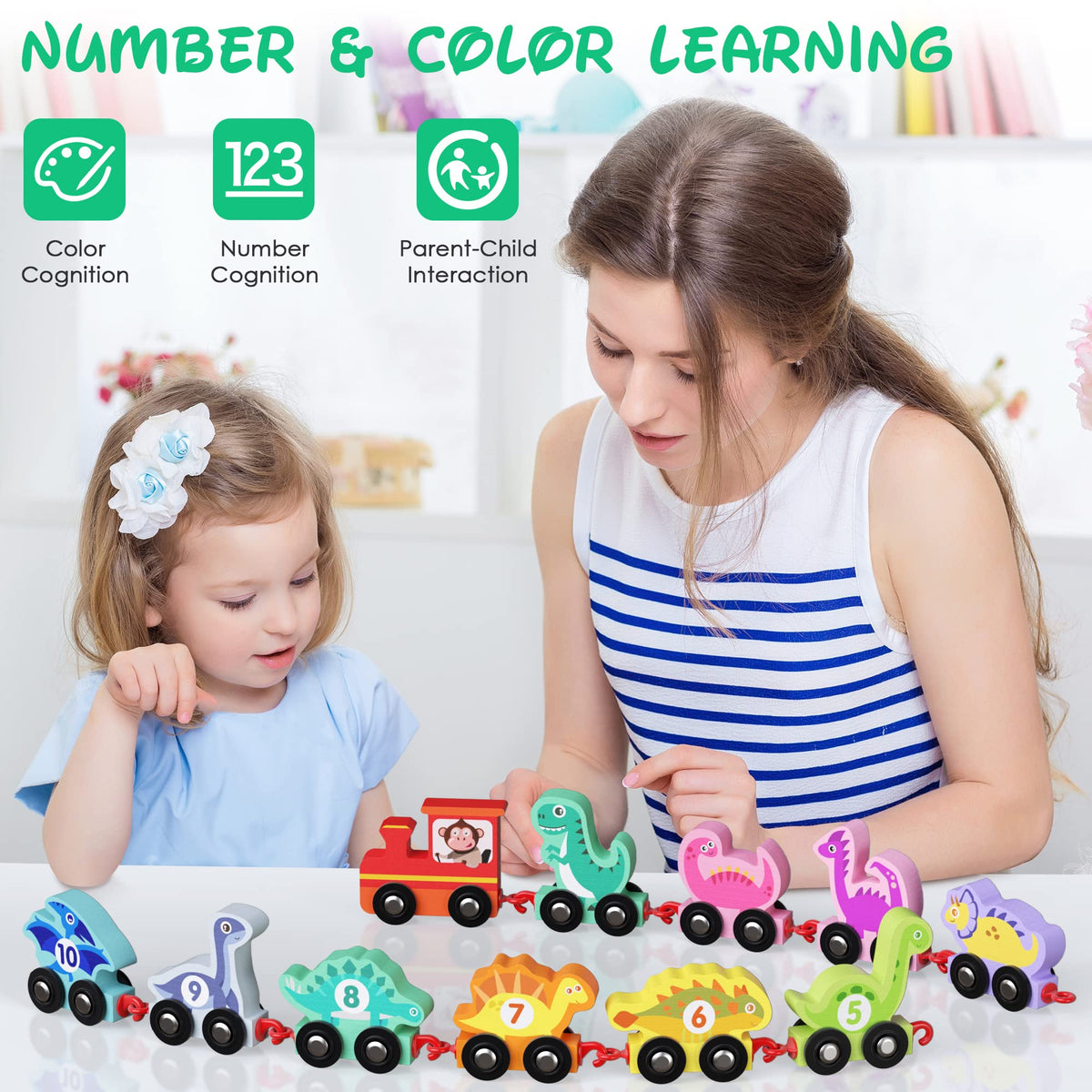 HELLOWOOD Montessori-style learning toy promotes color recognition and counting.