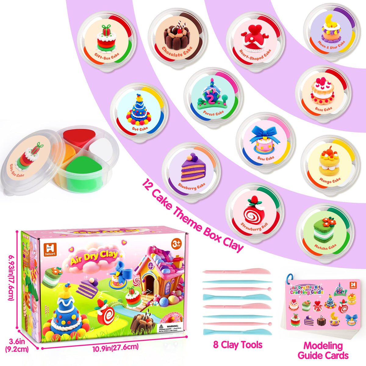 Helsort instruction cards and sculpting tools for step-by-step cake designs