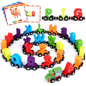 Helsort Alphabet Train Set with colorful trains for hands-on letter learning