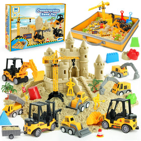 Helsort Sand Construction Site Kit with 8 trucks promotes imaginative building play