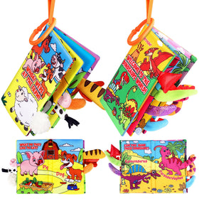 Helsort soft baby books show dinosaur tails and crinkle pages for exploration.