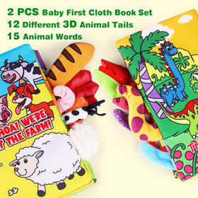 Helsort farm-themed pages with textures support teething and sensory play.