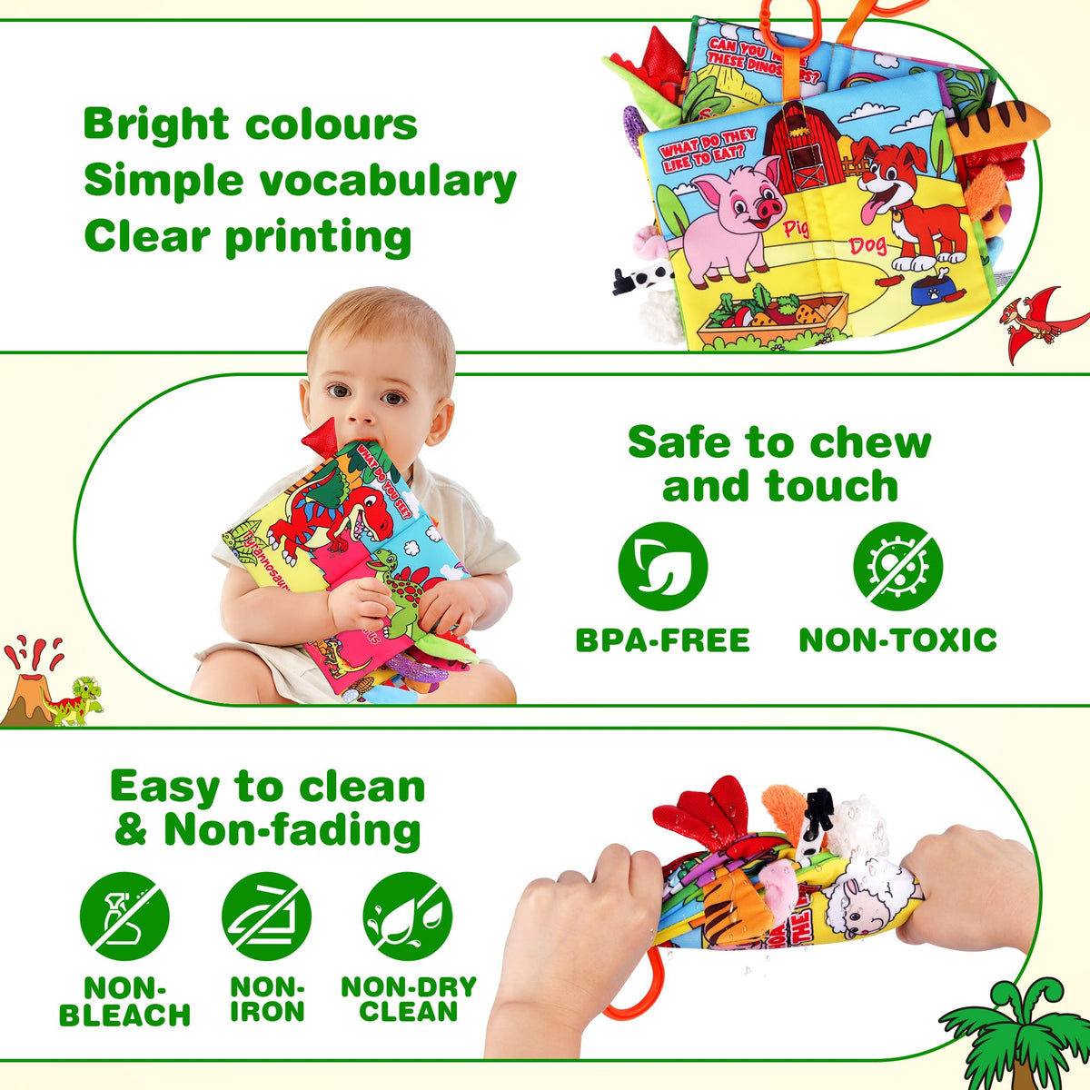 Helsort textured tails aid tactile exploration and soothing during teething.