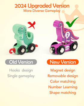 Helsort wooden dinosaur train set dinosaurs display colorful figures that spark imaginative play.