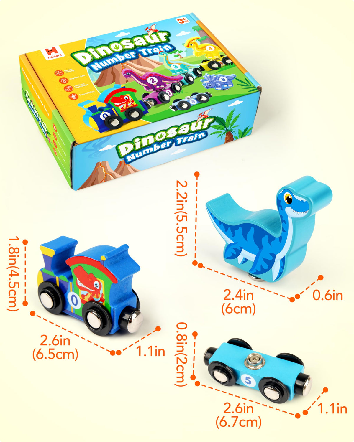 Helsort wooden dinosaur train set kids playing enhances fine motor skills and focus.