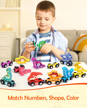 Helsort wooden dinosaur train set number cars show 0-10 for counting practice.