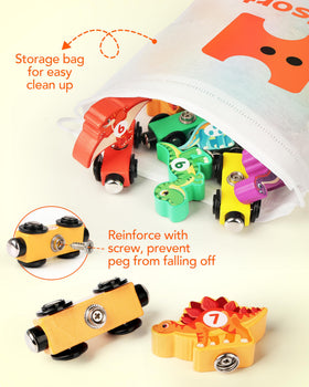 Helsort wooden dinosaur train set snap connections support simple assembly for toddlers.