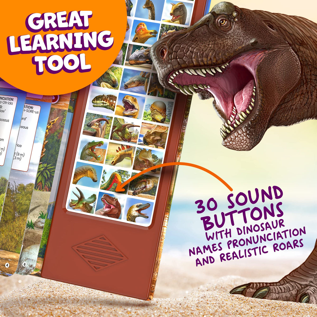 Hemalleon Dinosaur Book interior spreads showcase 30 species for exploration.