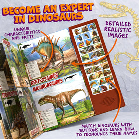 Hemalleon Dinosaur Book sound buttons deliver realistic roars during playtime.