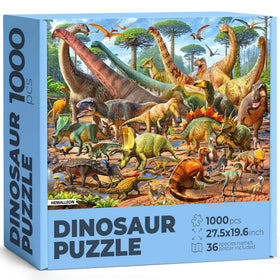 Hemalleon Dinosaur Scene puzzle cover with vibrant artwork for immersive screen-free entertainment