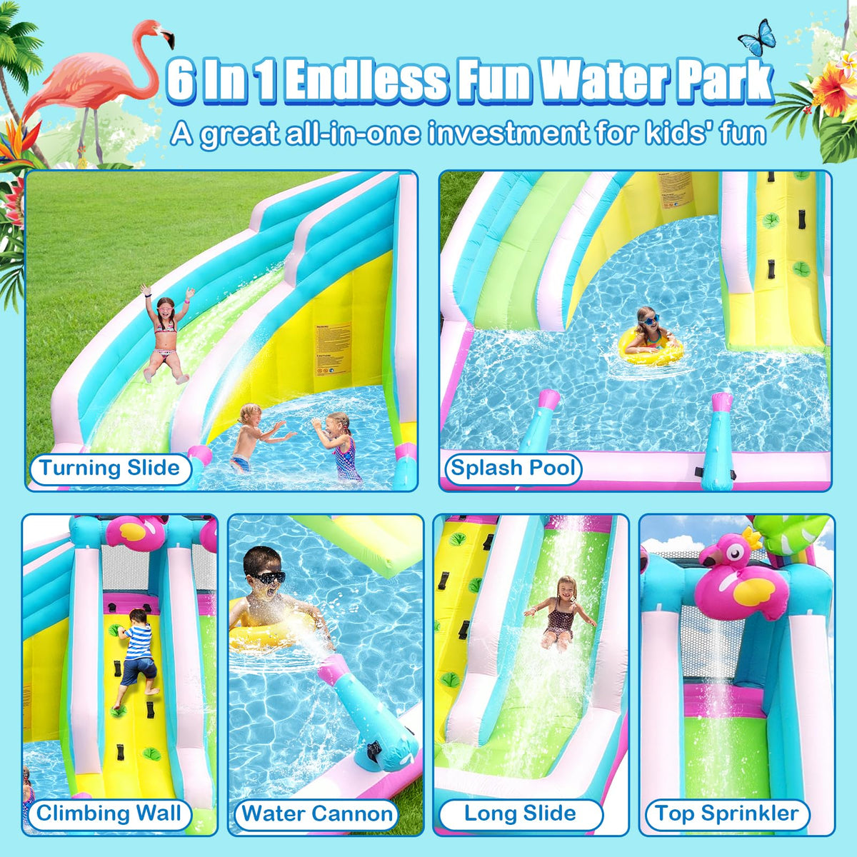 HEMOPOW Flamingo water slide climbing wall for adventurous play.