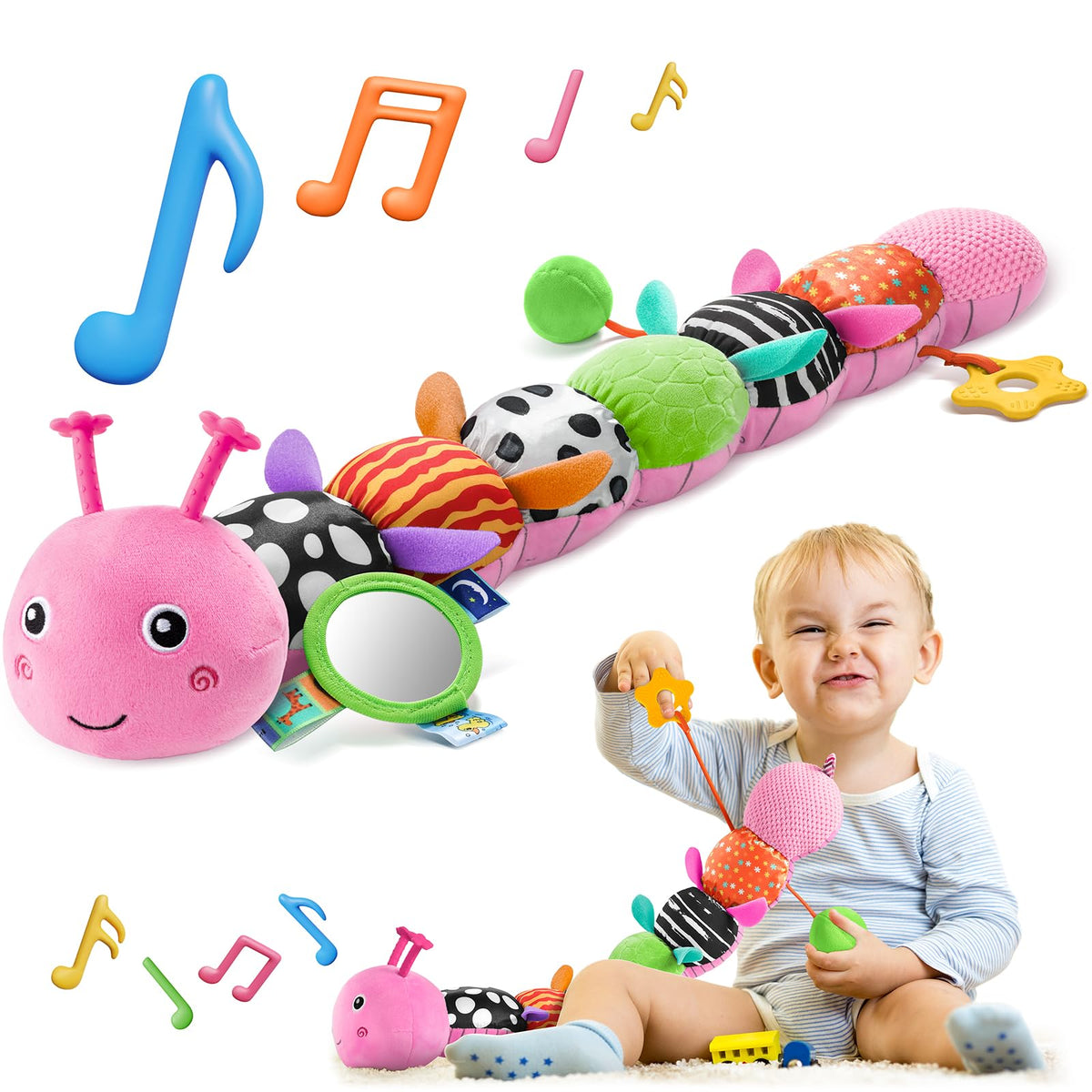 HEMRLY Caterpillar plush teether soothing gums during playtime