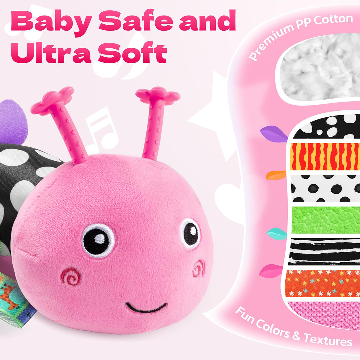 HEMRLY Caterpillar musical plush rattle engages senses during tummy time
