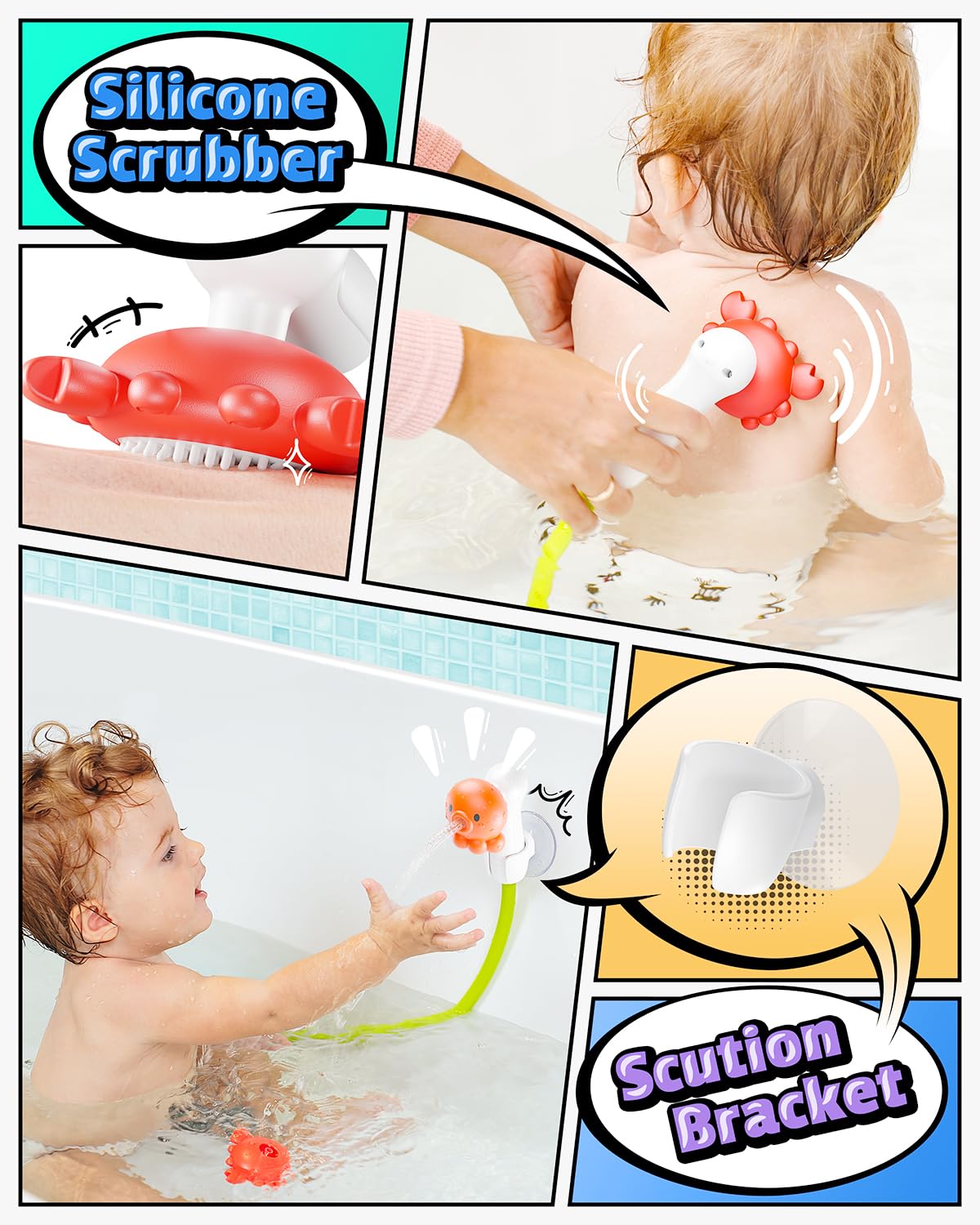 HEMRLY elephant bath toy with three shower heads delivers varying spray effects.
