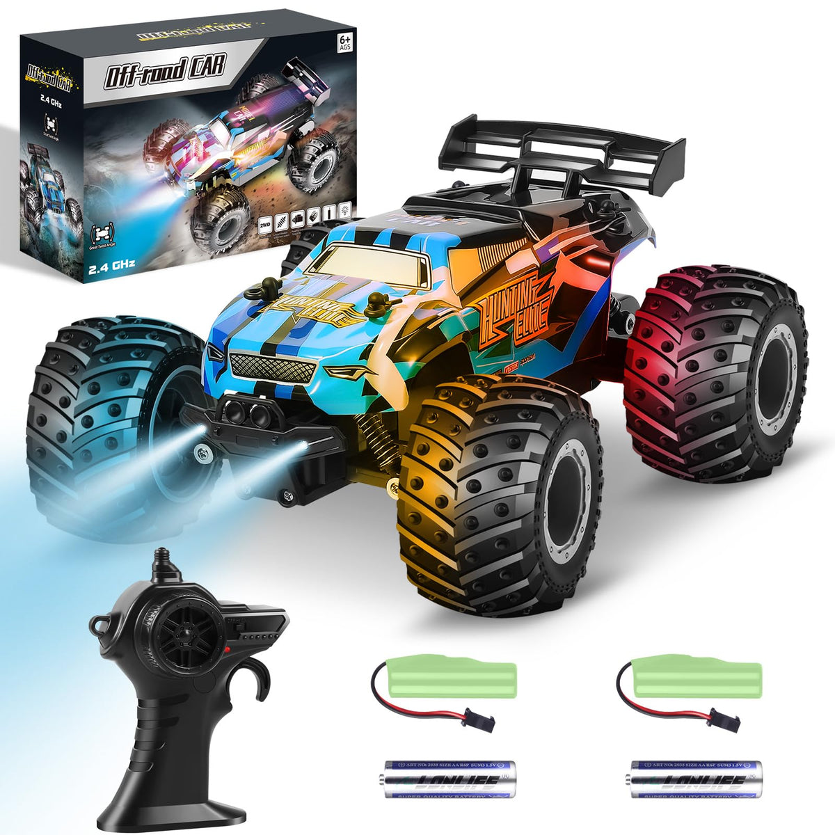 HENEROAR remote control car front view with LED headlights for night driving