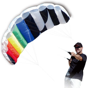 HENGDA KITE 1.4m rainbow parafoil soaring smoothly in open sky.