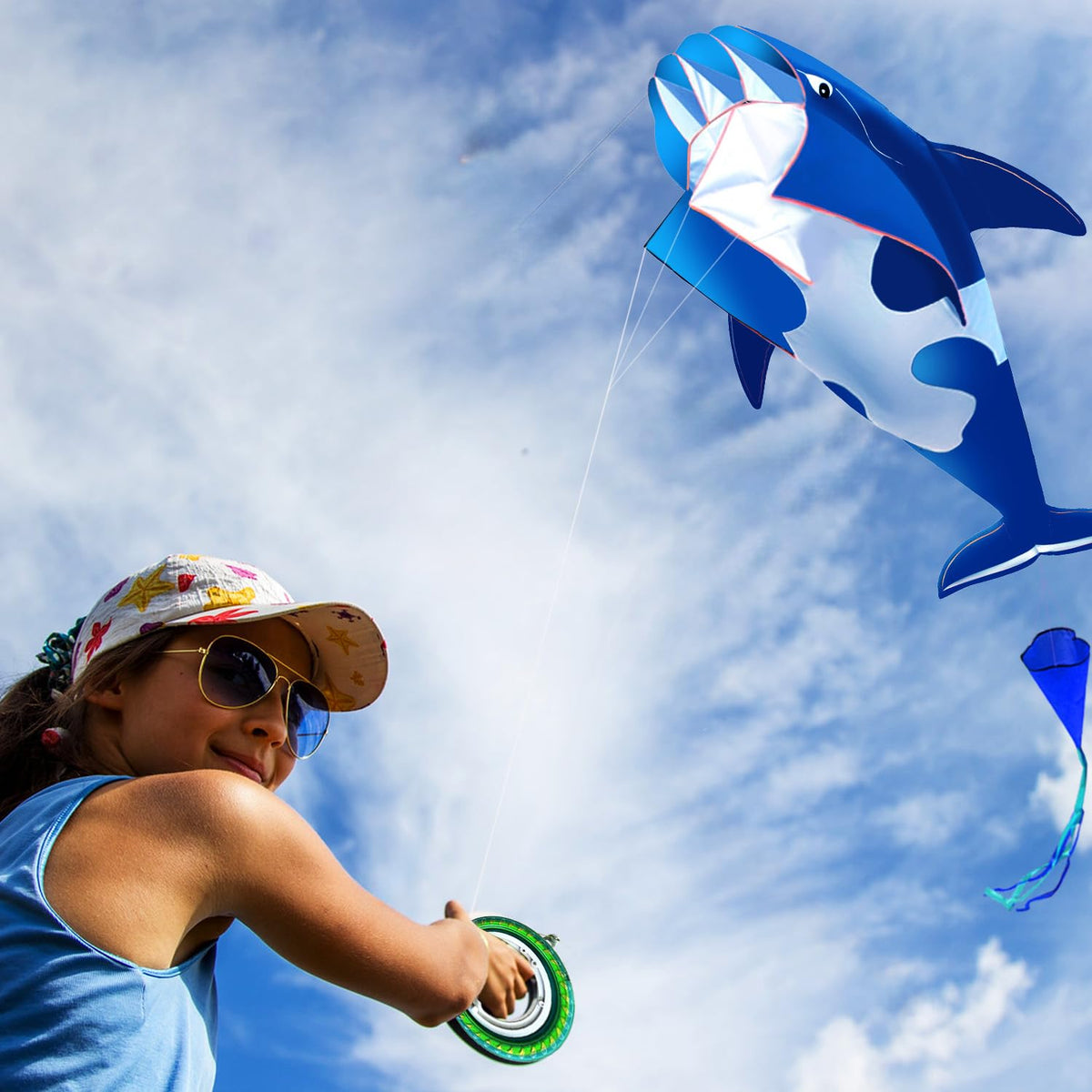 HENGDA KITE blue 3D whales print, high-definition visuals