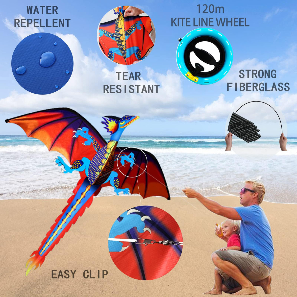 HENGDA KITE dragon kite with fiberglass rods for strong yet lightweight performance.