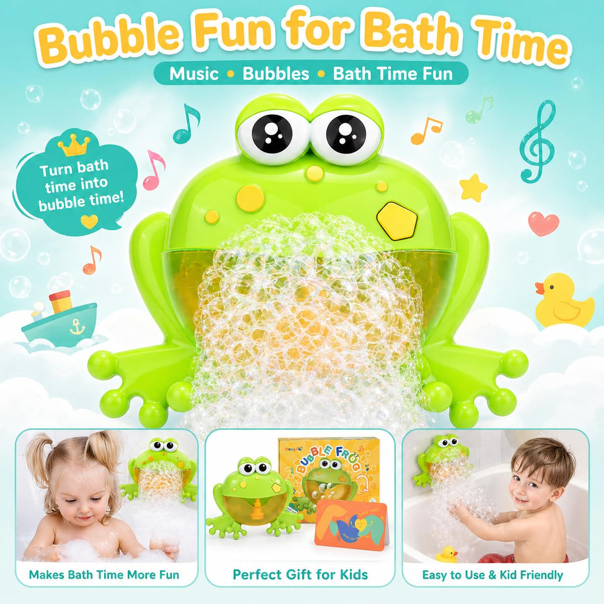 HengGL Frog bubble machine in use beside tub with bubbles