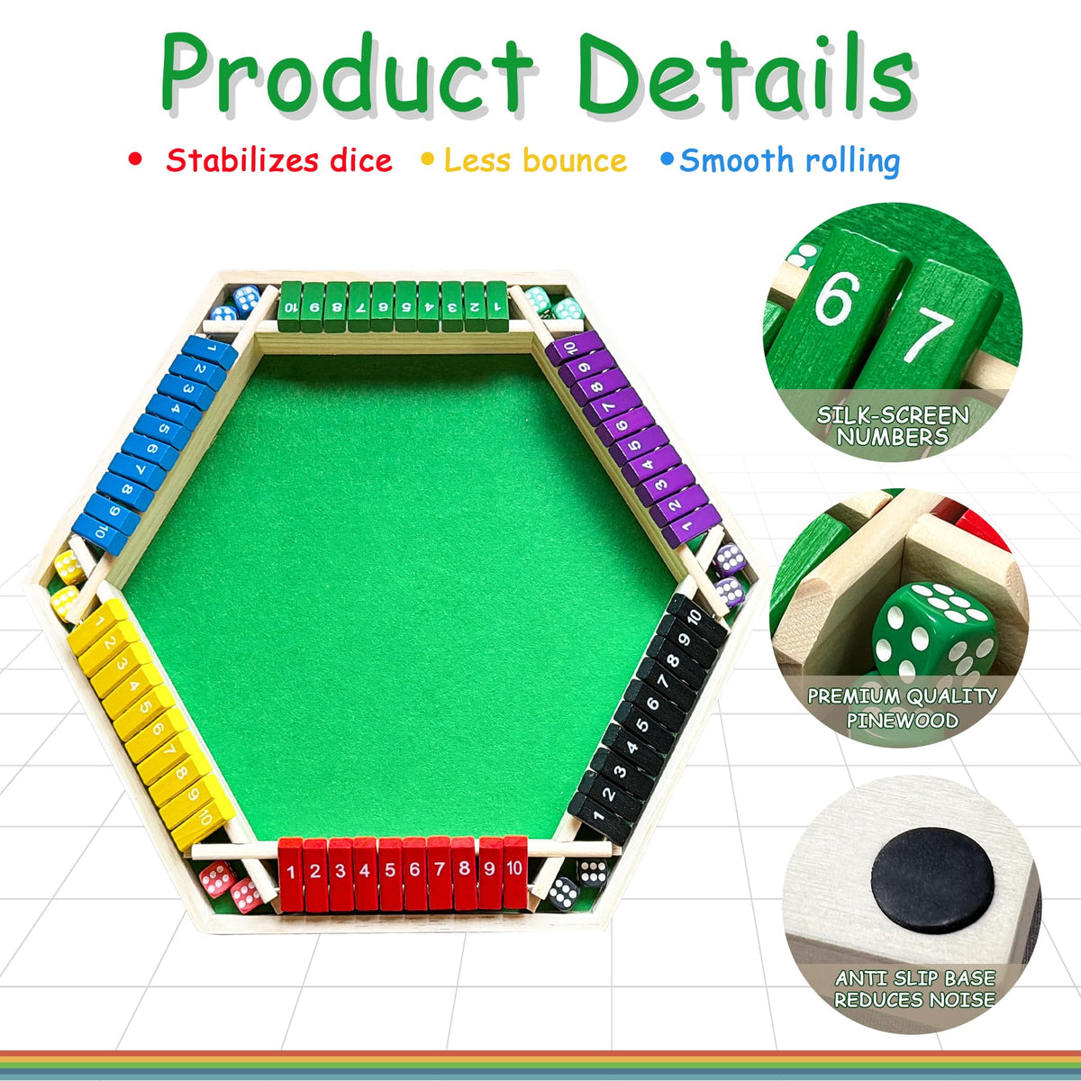 Hennaed Shut The Box flip tiles in vibrant colors support colorful learning games.