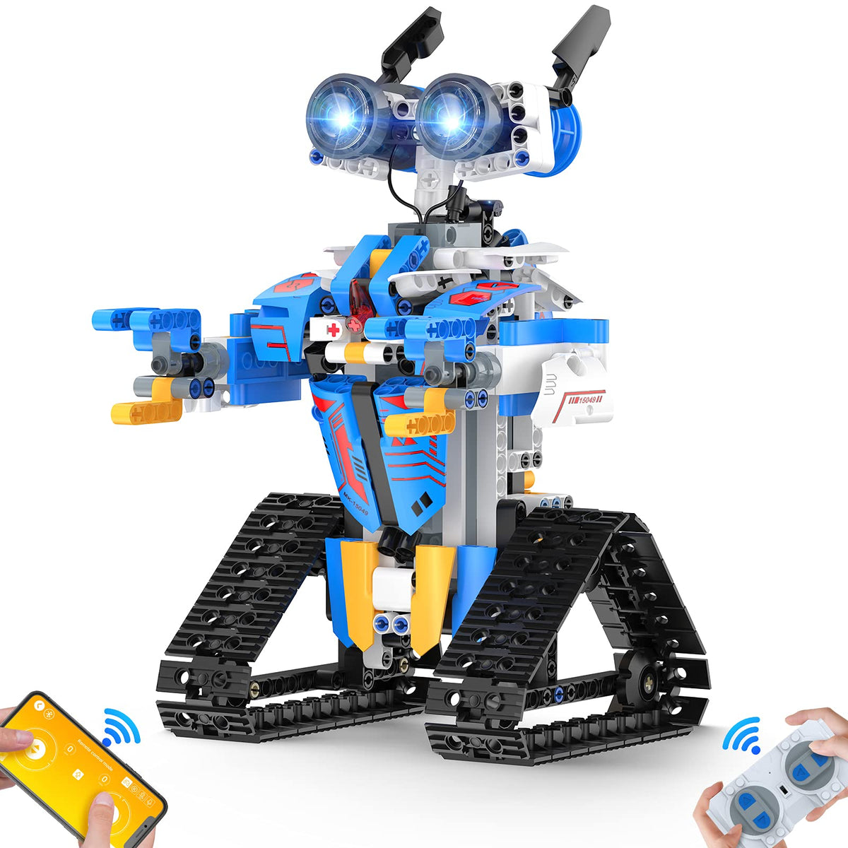 Henoda robot toy with 468-piece block set for creative STEM play.