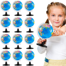 Henoyso 12pc world globe set, mini blue with stand, ideal for classroom learning and desk decor.