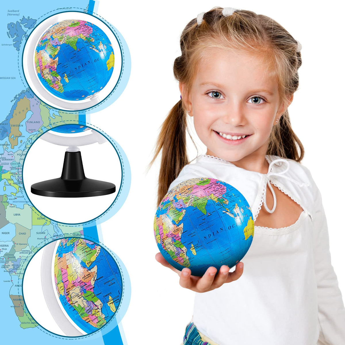 Henoyso educational globe for classroom blue, supports early geography exploration.