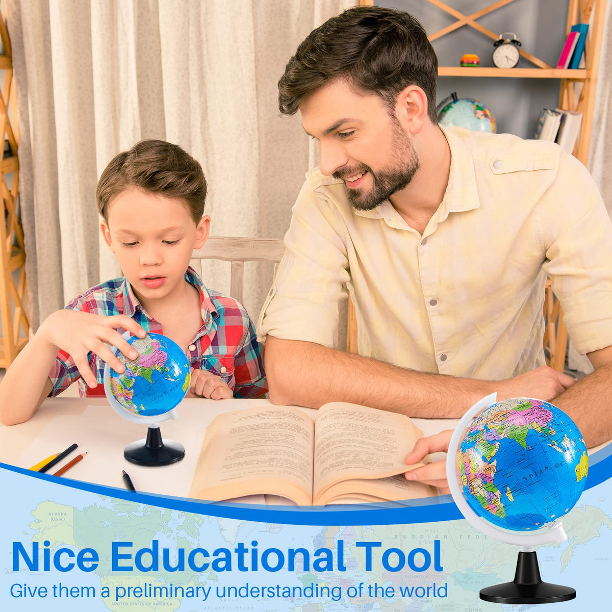 Henoyso kids geography globe set blue, perfect for visual lessons and exploration.