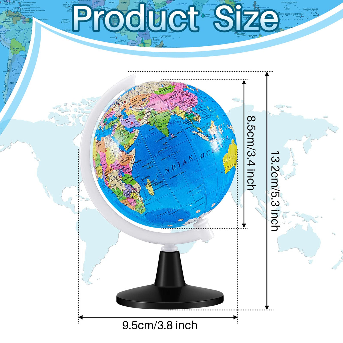 Henoyso mini-rotating globe, blue, promotes interactive geography on kids' desks.