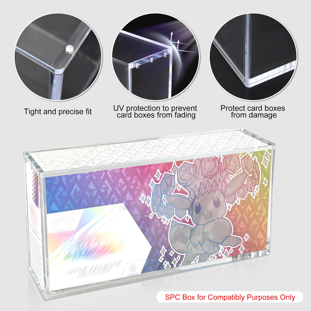 Henyopet Prismatic Evolutions case magnetic lid close-up highlighting secure access.