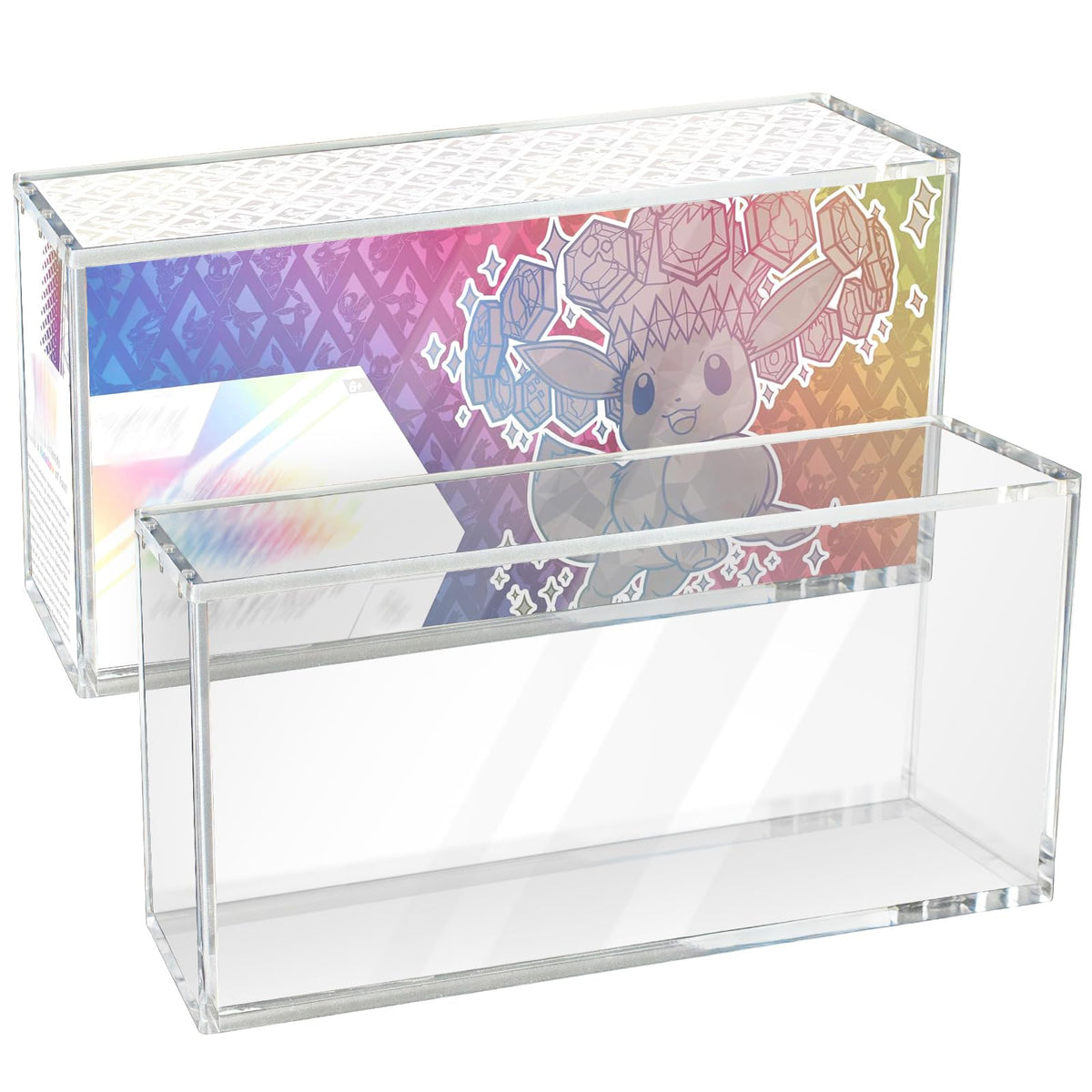 Henyopet Prismatic Evolutions case top view shows snug display fit.