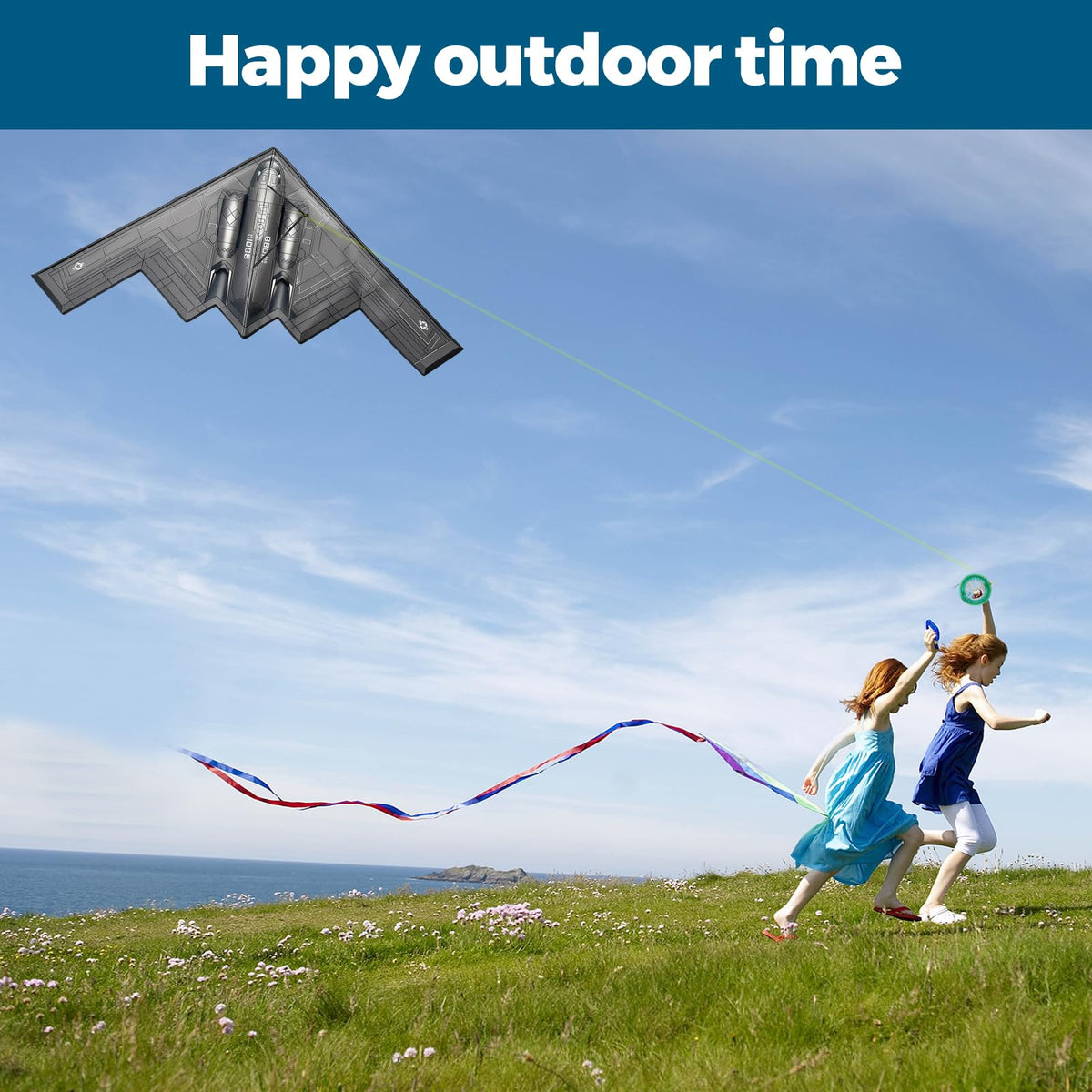 Heoniex B2 kite ready to fly with long line reel for easy control.