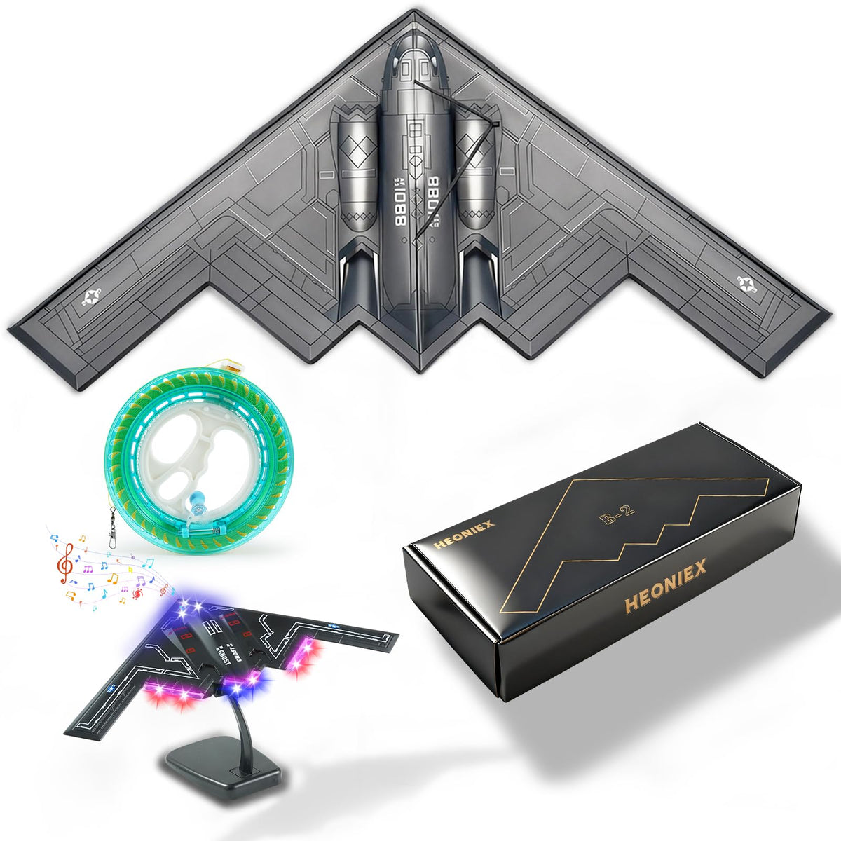 Heoniex B2 model plane kite scale design with authentic stealth jet silhouette for stable flights.