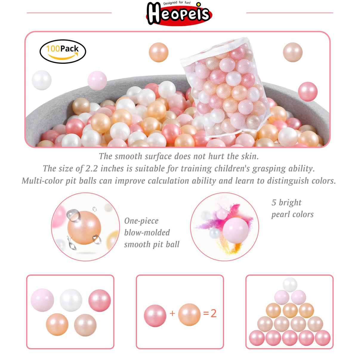 Heopeis pearl colors help kids with color recognition during fun.