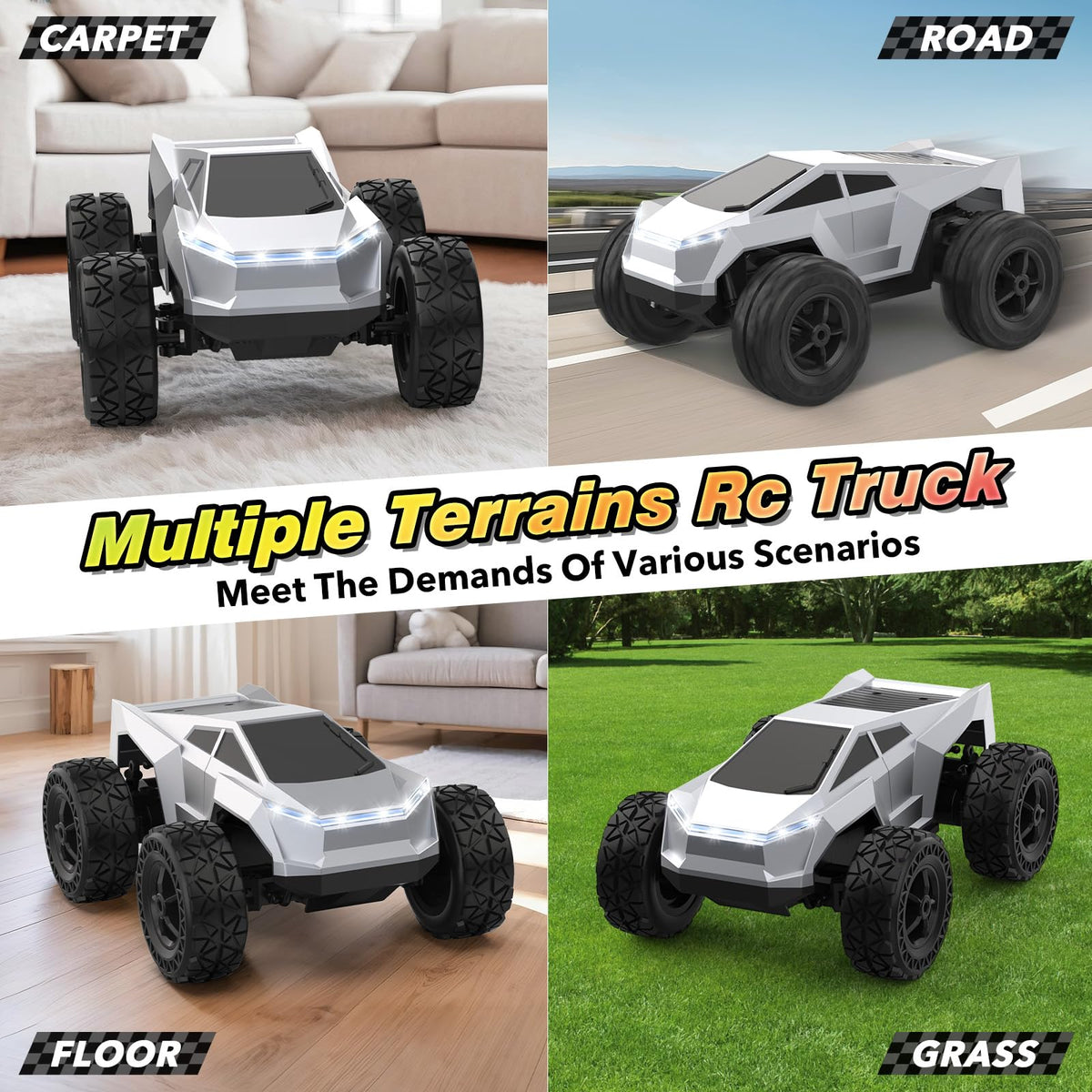 Hepoasky RC car with LED lights for night driving on grass
