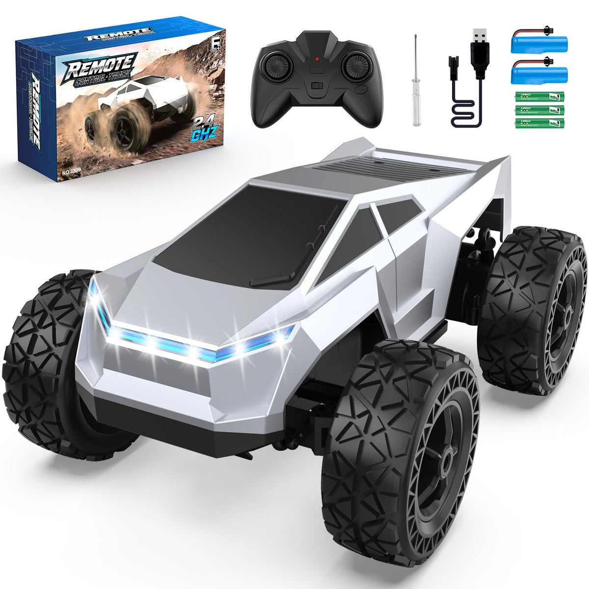 Hepoasky RC car on dirt path showing rugged off-road performance