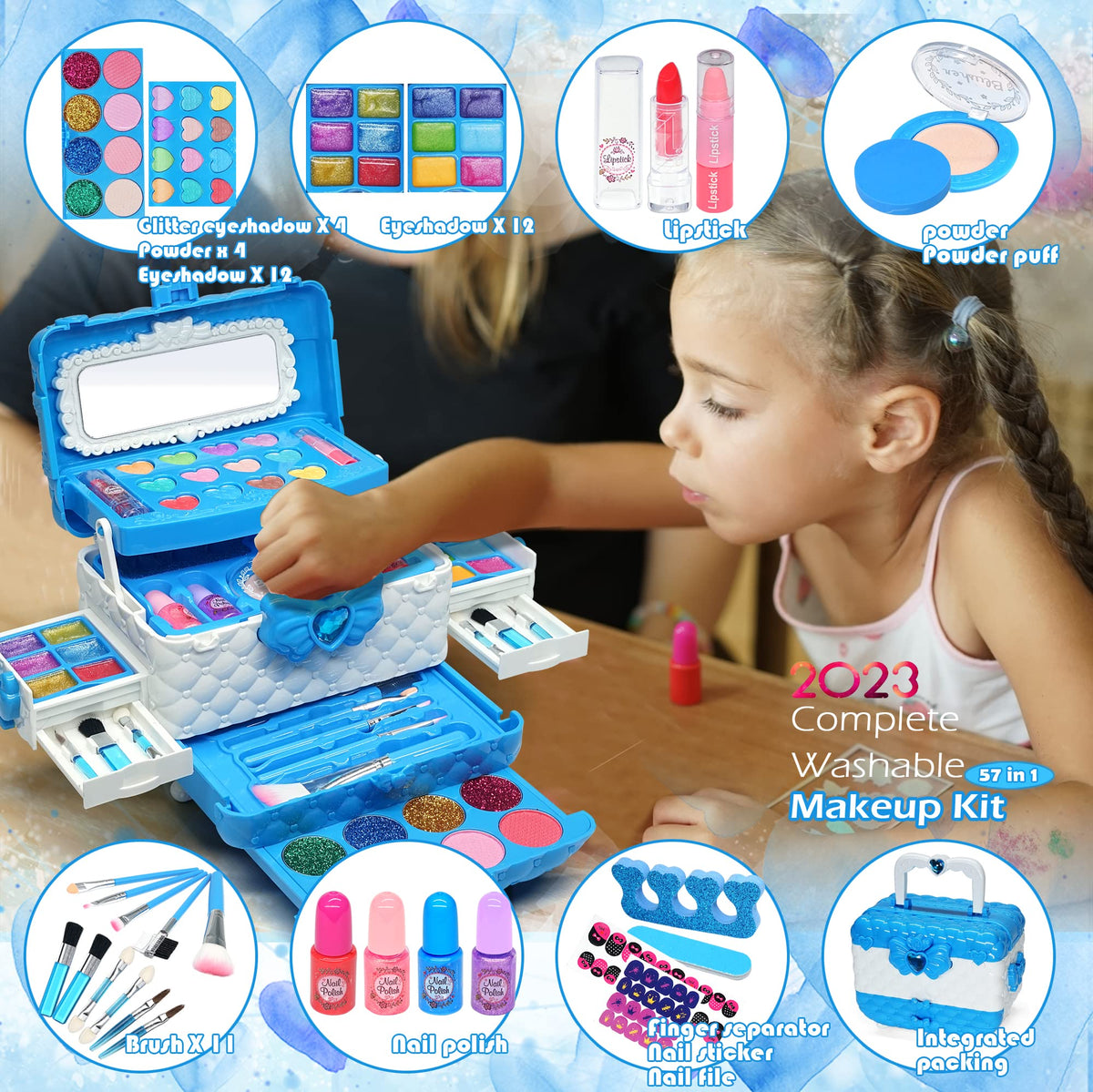 HERAPFANN 57-piece makeup set layout showing variety for creative play