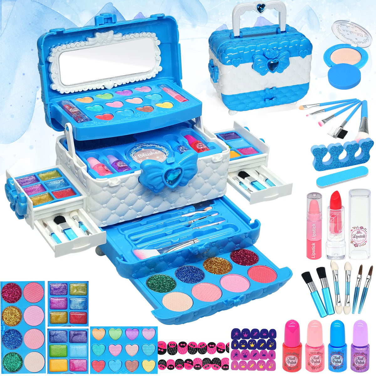 HERAPFANN kids makeup kit box with bow, gift-ready packaging for birthdays