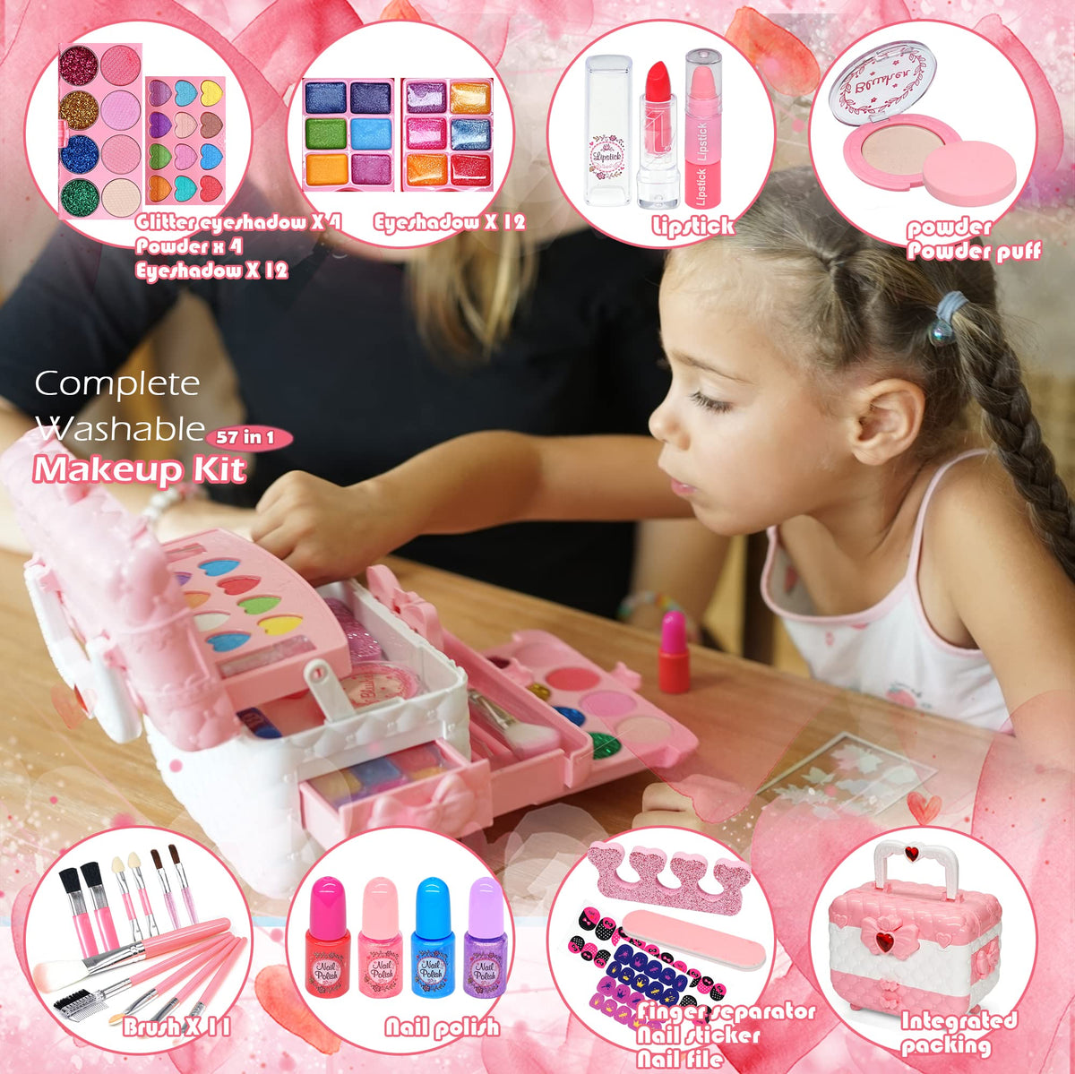 HERAPFANN kids makeup set blush for gentle color and kid-friendly application.