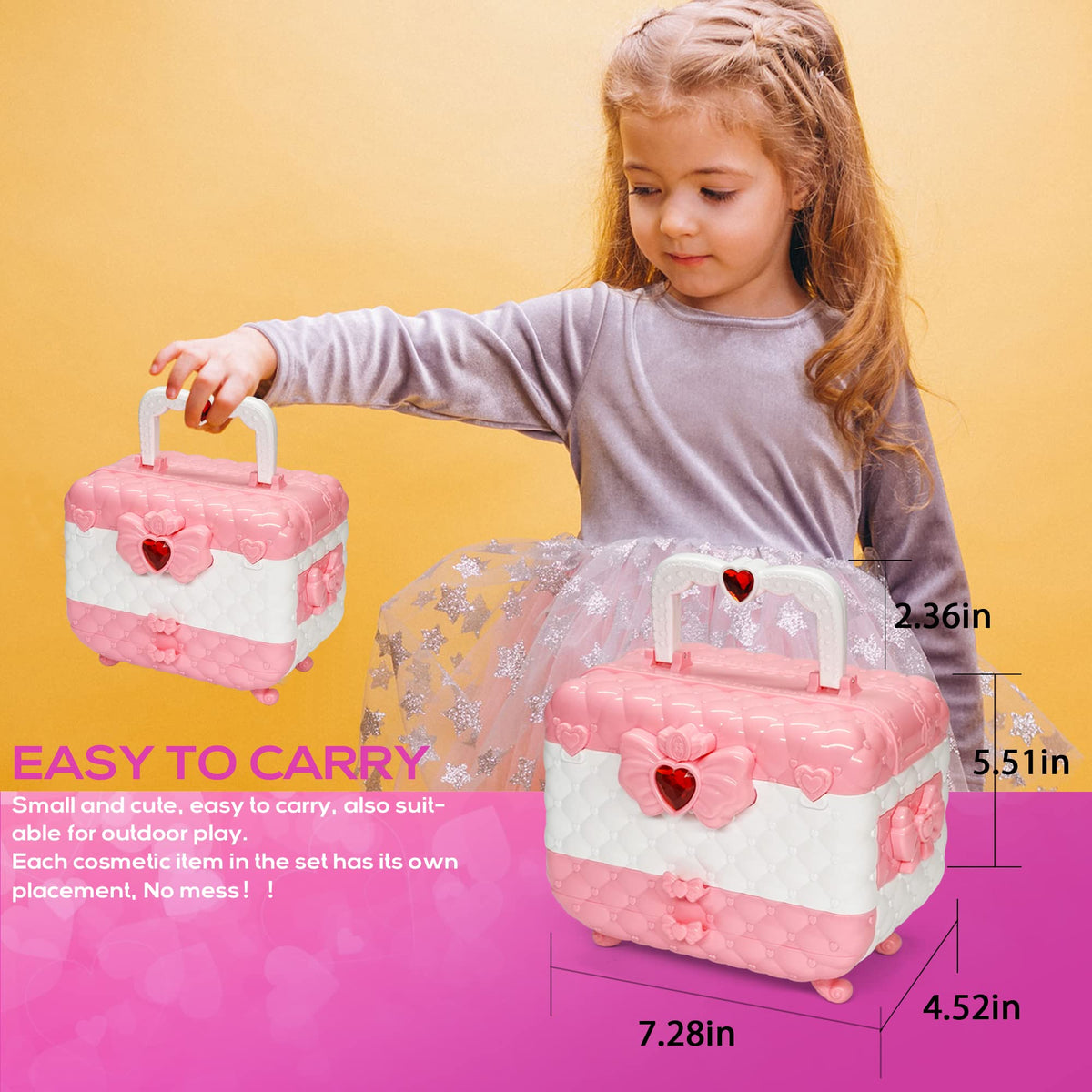 HERAPFANN cosmetic case with mirror for portable, organized play.