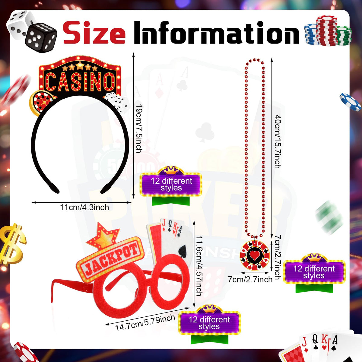 Herdear casino night headband with dice motif for celebrations
