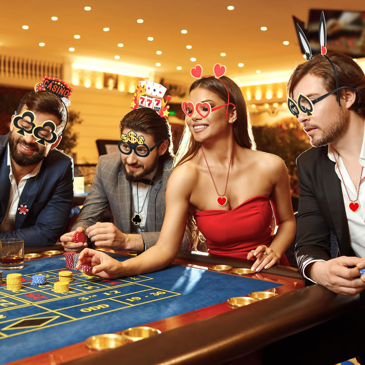 Herdear casino night necklaces with chips pattern for party decor