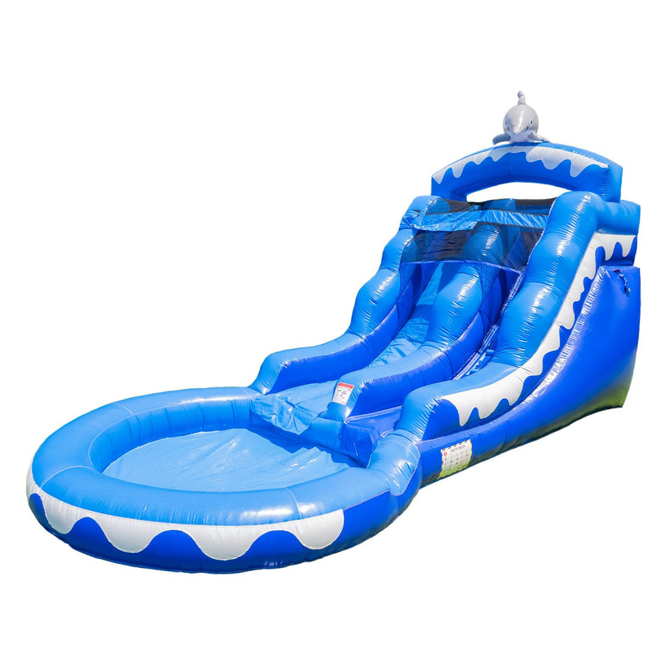 HeroKiddo Dolphin Slide front-load entry for easy supervision during play