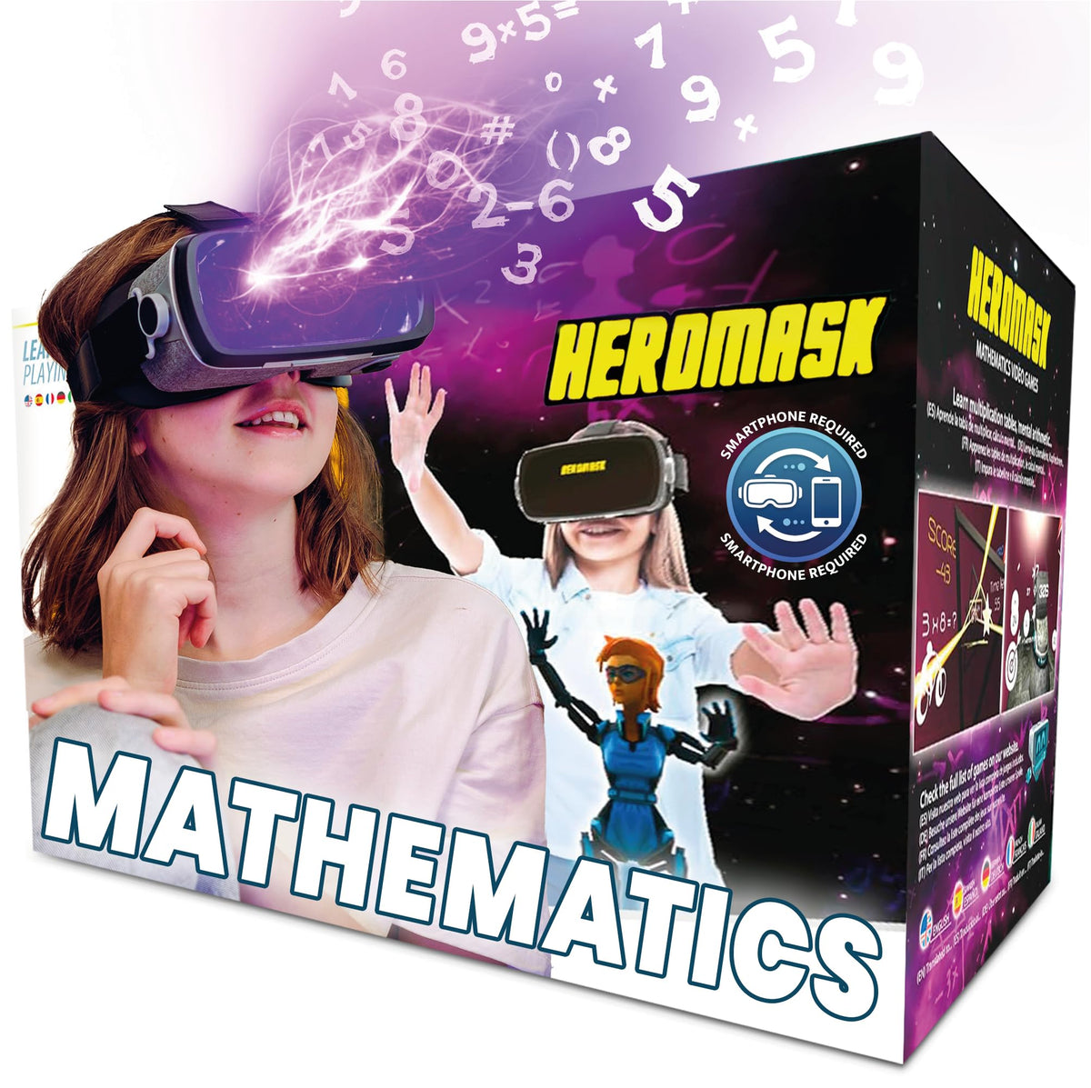 HeroMask VR headset with multiplication game for kids