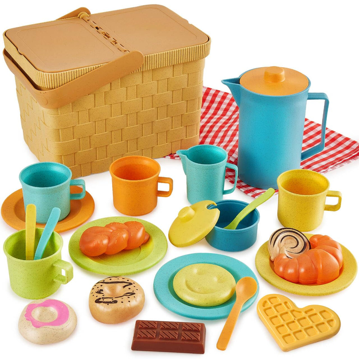 HERSITY picnic basket teapot for imaginative tea parties and role-play.