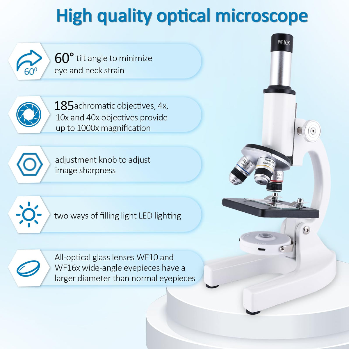 Herwicm microscope dual lighting modes adapt to slides and samples.